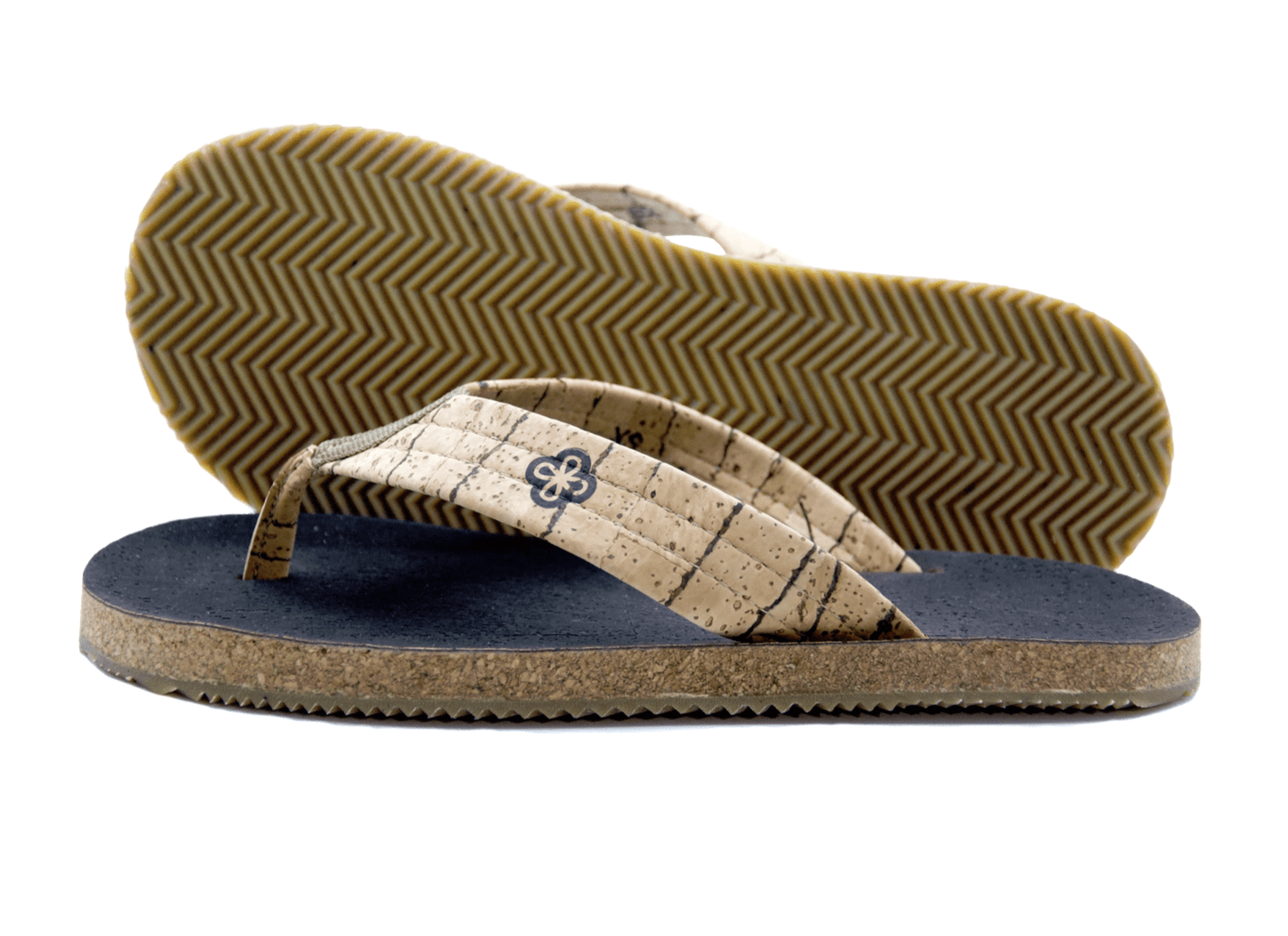 natural cork sandals with brown sole sideview on white background