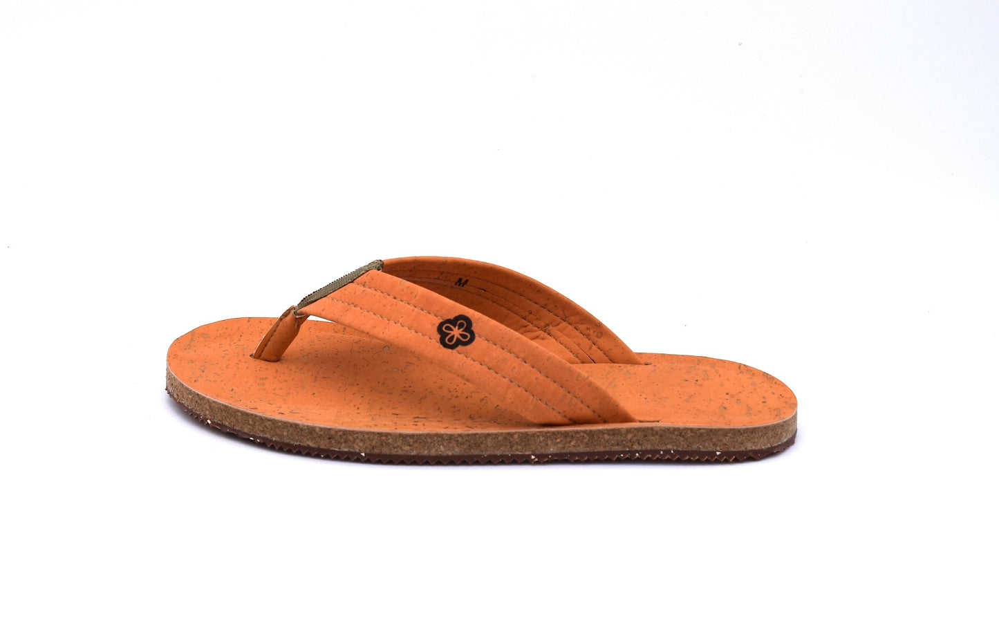 side view white background salmon color cork flip flop