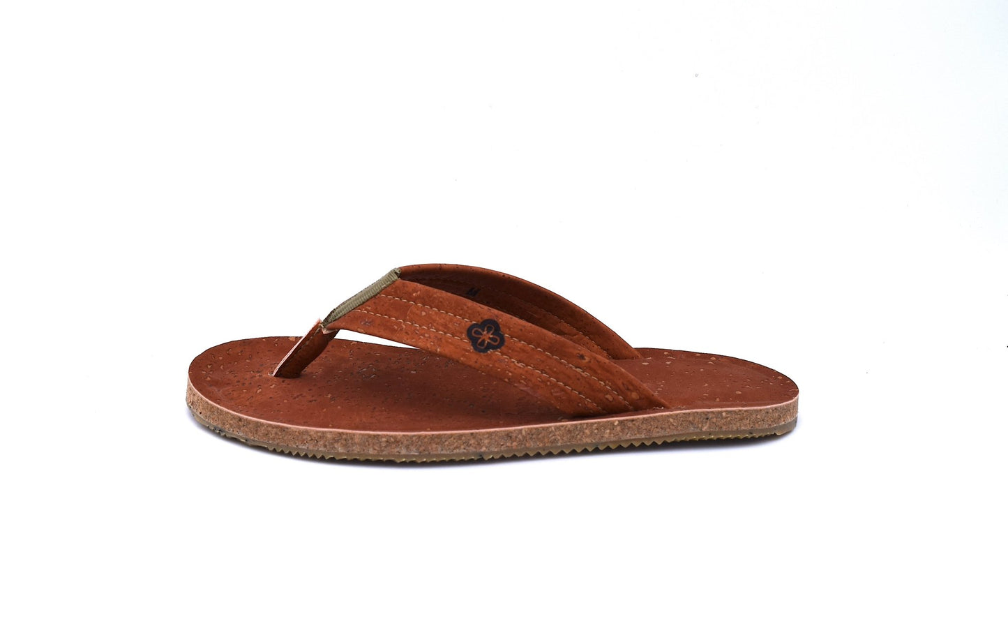 Side view of coffee color flip flop on white background