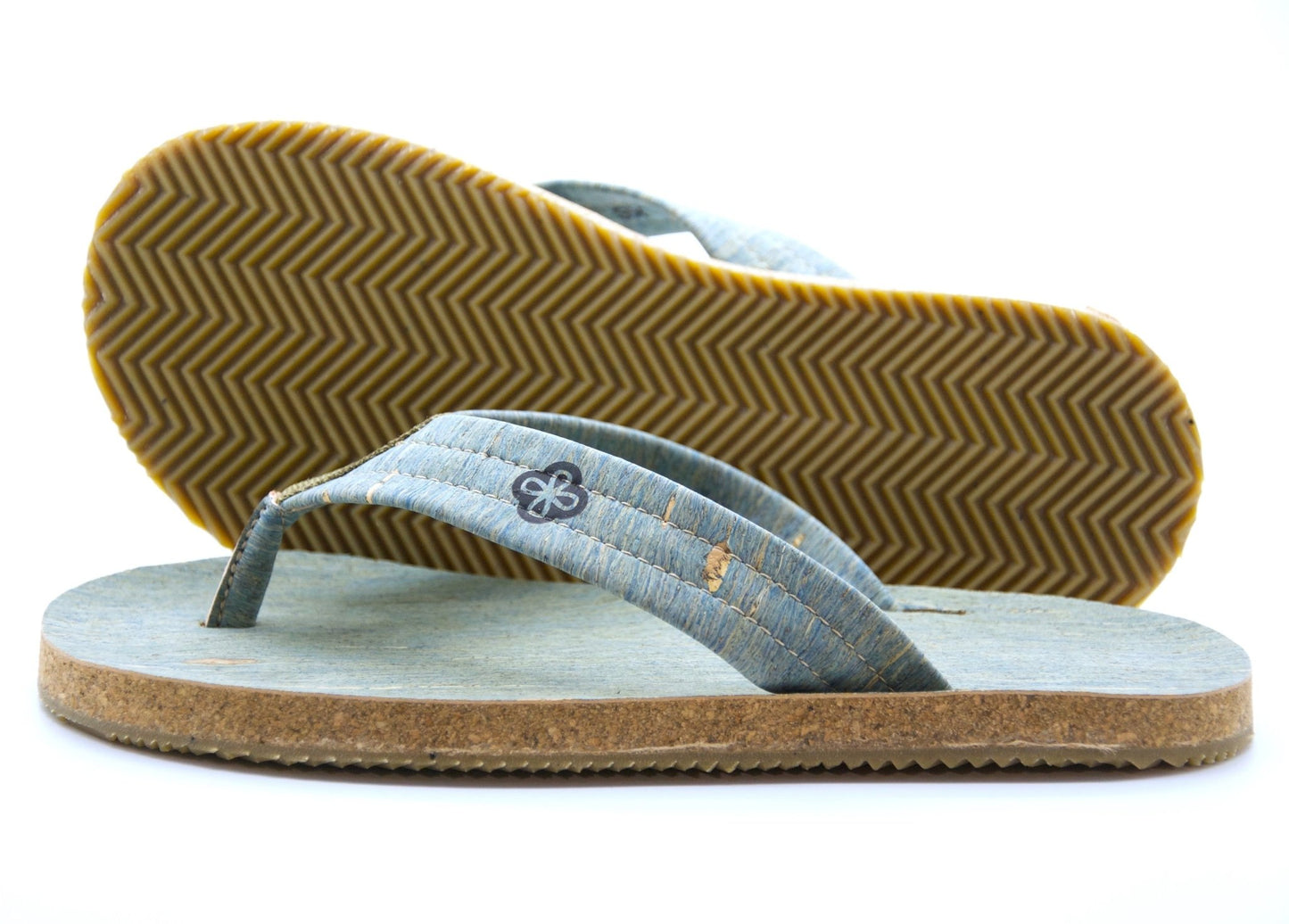 light blue cork sandals side view white background